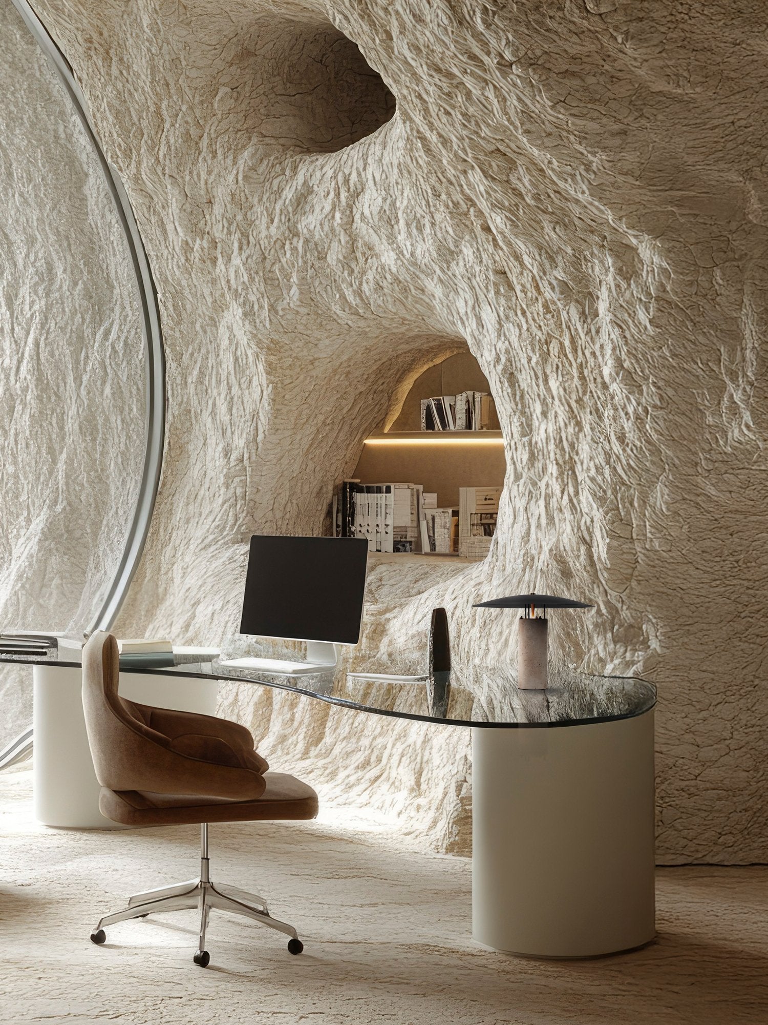 Table Lamp Stone Travertine Neutral Color ,Metal Lamp Shade